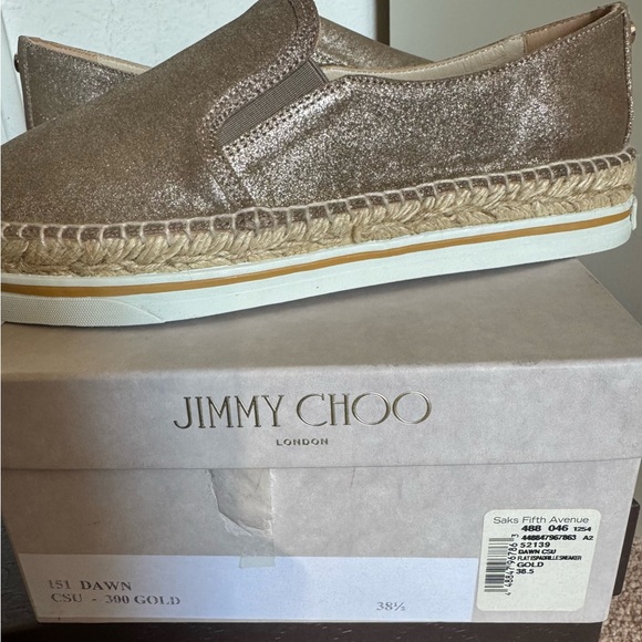 Jimmy Choo Dawn Platform Espadrille - Metallic Gold - Size 38.5 - NEW IN BOX - Picture 2 of 10